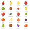 Fresh fruit healthy food natural vitamins cartoon lineart flat design icons set vector illustration