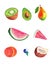 fresh fruit illustration background summer watercolour pear, kiwi, blueberry, peach, coconut