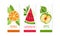 Fresh Fruit Juice Labels Set, Orange, Watermelon, Apple Juice Emblems, Packaging Design Templates Cartoon Style Vector