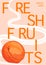 Fresh fruit. Peach juice. Poster, label, sticker. Vector