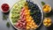 Fresh fruit salad, a healthy and colorful gourmet dessert generated by AI