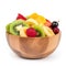 Fresh fruit salad in wooden bowl isolated on white background cutout. Generative AI