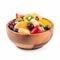 Fresh fruit salad in wooden bowl isolated on white background cutout. Generative AI