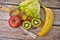 Fresh fruit and vegetable  for diet and wellness kiwi apple banana