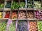 Fresh fruit and vegetables packed in crates in Morocco.