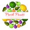 Fresh fruits banner. Fruit icons emblem