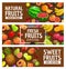 Fresh fruits and berries on wood background