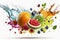 Fresh Fruits with a captivating Water Splash against a clean white background. The combination of nature\\\'s bounty and the