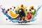 Fresh Fruits with a captivating Water Splash against a clean white background. The combination of nature\\\'s bounty and the