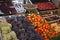 Fresh fruits and nuts on farmer agricultural market