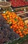 Fresh fruits and nuts on farmer agricultural market