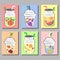 Fresh fruits Smoothie, Detox water colorful cards with different fruits.