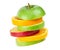 Fresh fruits. Stack of apple and orange slices on white