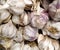 Fresh garlic, top down close up.