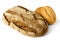 Fresh German sourdough rye bread & small bread rolls - isolated on white background