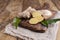 Fresh ginger with leaves on wooden background. Food for health and beauty. Free space for text. Copy space
