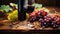 Fresh grape bunches on rustic wooden table, nature autumn snack generated by AI