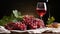 Fresh grape bunches on wooden table, nature gourmet wine generated by AI