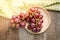 Fresh grape on old wooden table background