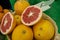 Fresh grapefruit in a basket at an agricultural exhibition