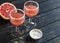 Fresh grapefruit juice in glass beakers