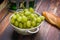 Fresh grapes in stainless steel colander