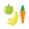 Fresh green apple carrot and banana vector illustration health isolated delicious freshness dessert and vitamin organic