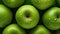Fresh green apples with water drops as background, top view. Closeup Generative AI