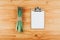 Fresh green asparagus with paper clipboard mockup