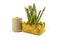 Fresh green asparagus in a rustic woven basket