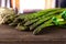 Fresh green asparagus spear with curtains