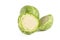 Fresh green Brussels sprouts on a white background. Brussels sprouts cut in half casts a shadow on white isolate