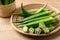 Fresh green okra, Organic vegetable, Asian food ingredients