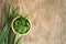 Fresh green pandan in a wooden bowl on wood table,pandan leaves