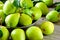 Fresh green pears. Pears harvest. Freshly harvested pears.