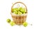 Fresh green pears in wicker baskets isolated