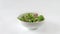 Fresh green salad falling into a bowl. slow motion isolated on white