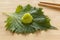 Fresh green shiso leaf with wasabi paste