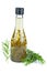 Fresh green sprigs of rosemary and apple vinegar isolated on a white background
