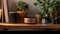 Fresh greenery livens up modern home office decoration generated by AI