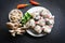 Fresh grey oyster mushroom on plate, cooked oyster mushroom for cooking food - processed food street mushroom package