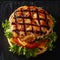 Fresh and grilled meat on a gourmet burger with vegetables