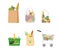 Fresh groceries in assorted bags and baskets