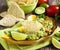 Fresh guacamole with corn tortilla chips