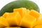 Fresh hainan mango / slices close up isolated on white / Macro