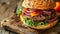 Fresh Hamburger, Onions, and Tomatoes on Cutting Board