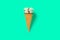 fresh hami melon and oats flavor ice cream cone on green background