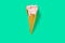 fresh hami melon and oats flavor ice cream cone with some bites on green background