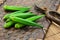 Fresh harvested okra on bamboo tray