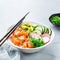 Fresh hawaiian salmon poke bowl for healthy lunch